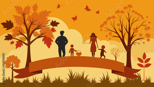 family walking in autumn park