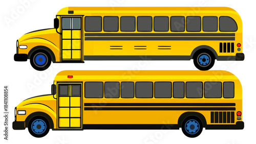 Two bright yellow school buses side by side