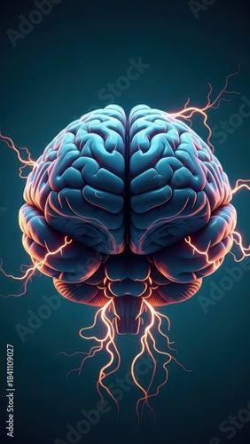 Glowing brain emitting energy, a symbol of intelligence and neurological activity