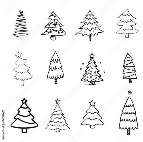 Christmas Tree line art vectors 