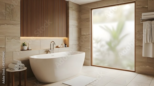 Modern Bathroom Interior with Freestanding Bathtub and Natural Light