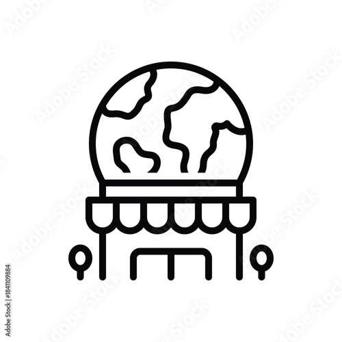 Black line icon for global marketplace