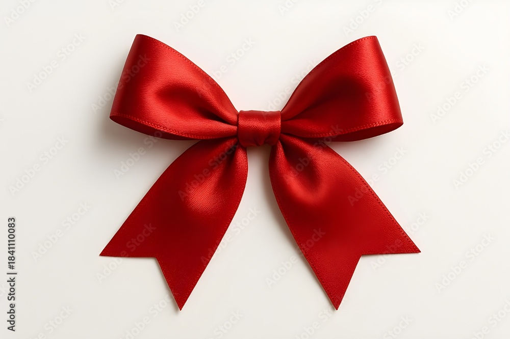 Fototapeta premium A vibrant red bow centered on a clean white background, showcasing its color contrast and decorative appeal.