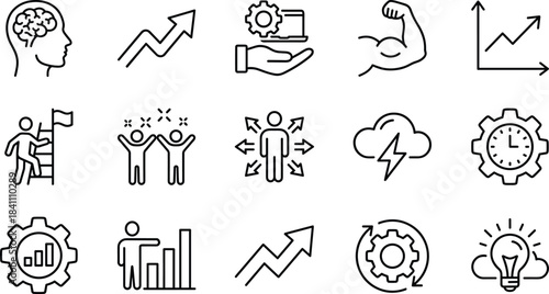 Massive Vector Icons Set of Business, Finance, Real Estate, Health, Industry, Career Success, Data Analysis, COVID-19, Law, Outline, Linear Illustration