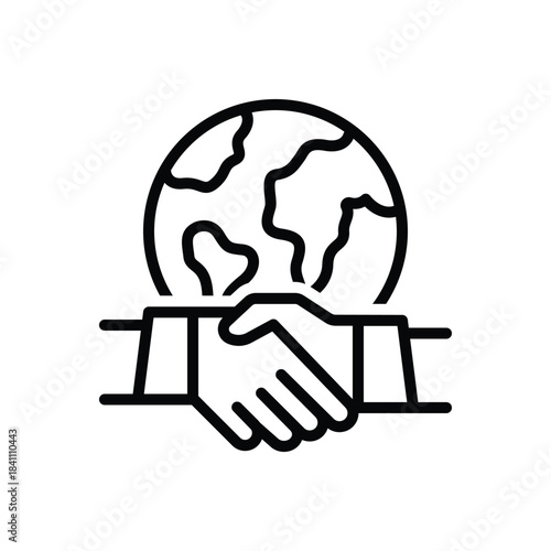 Black line icon for international partnership