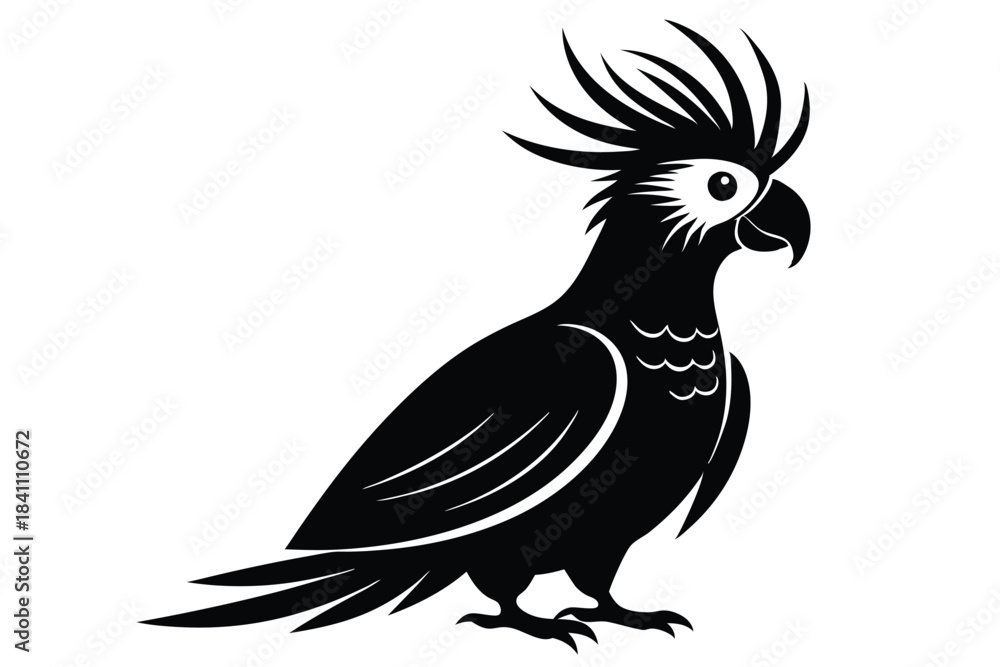 Naklejka premium cockatoo silhouette line art vector illustration with a white background