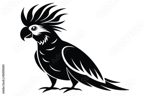 cockatoo silhouette line art vector illustration with a white background
