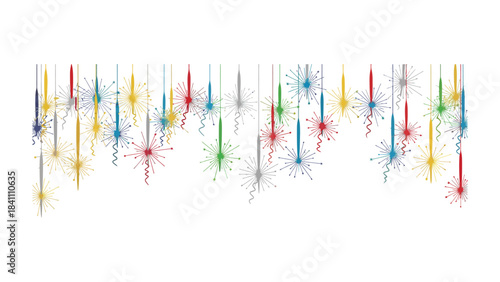 Sparkling Celebration of Colors: Radiant fireworks cascade down, painting the sky with a vibrant tapestry of colors and evoking feelings of joy and celebration.