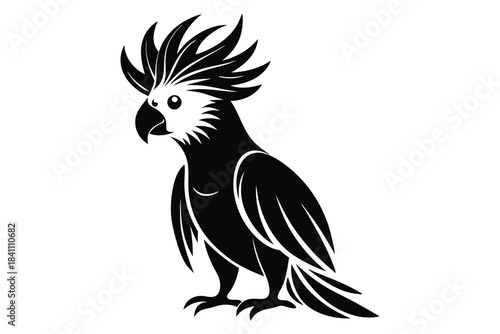 cockatoo silhouette line art vector illustration with a white background