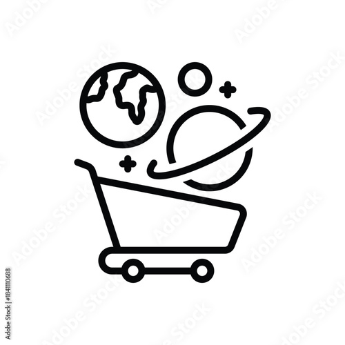 Black line icon for planet marketplace
