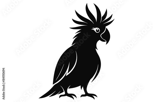 cockatoo silhouette line art vector illustration with a white background