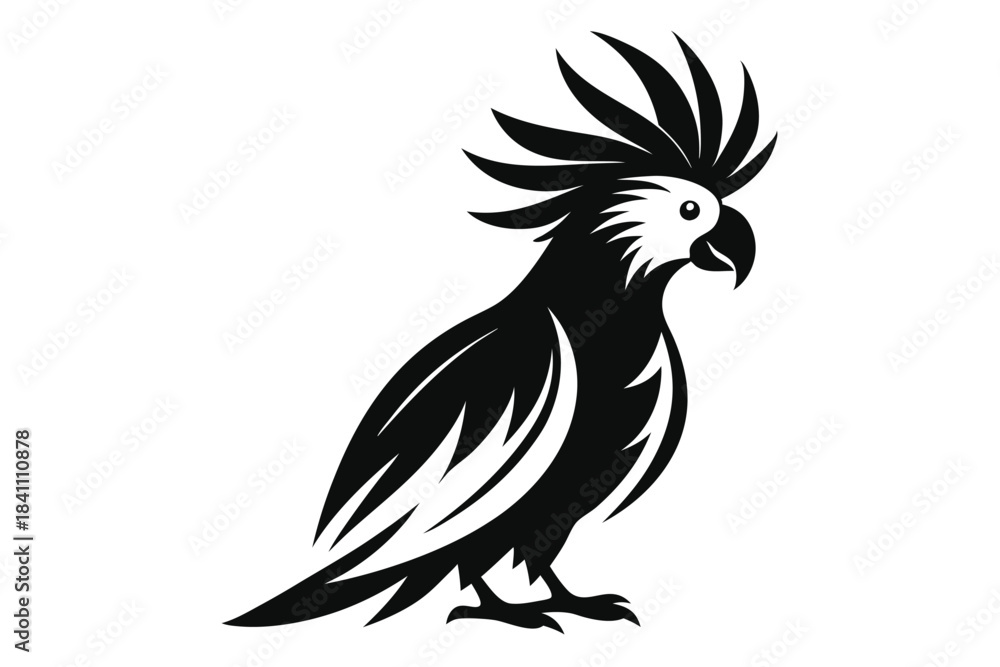Naklejka premium cockatoo silhouette line art vector illustration with a white background