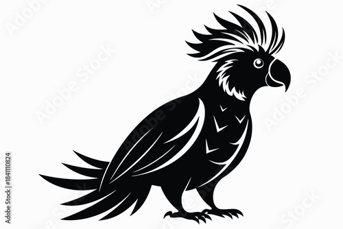 cockatoo silhouette line art vector illustration with a white background