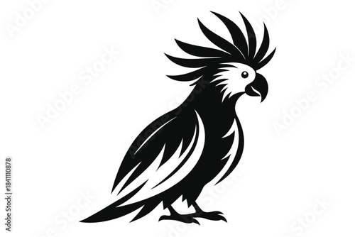 cockatoo silhouette line art vector illustration with a white background
