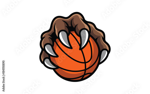 A powerful brown animal claw gripping an orange basketball with intense force and sharp white talons