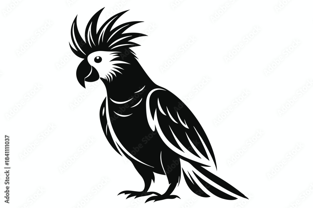 Naklejka premium cockatoo silhouette line art vector illustration with a white background