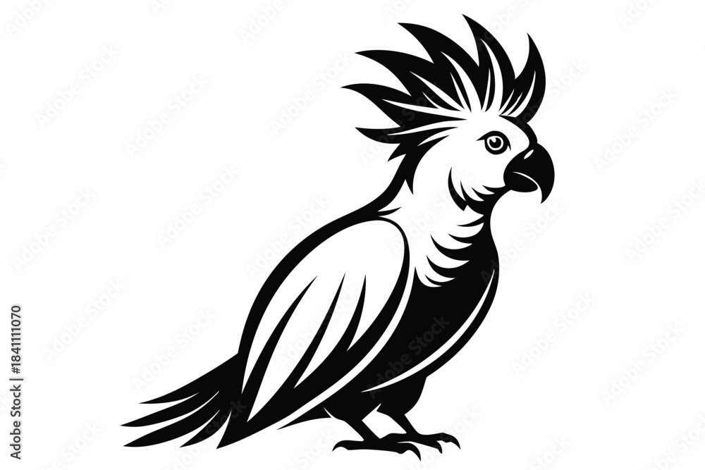 Naklejka premium cockatoo silhouette line art vector illustration with a white background