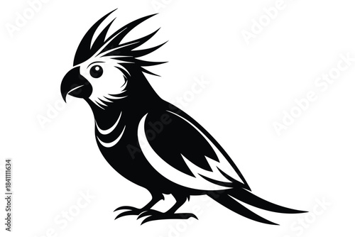 cockatiel silhouette line art vector illustration with a white background