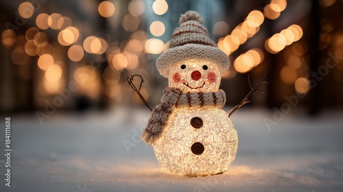 Whimsical Snowman Figurine Decorated with Lights in Winter Wonderland
