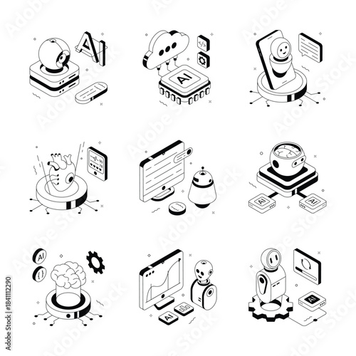 Well crafted handy pack showing isometric illustration of smart technology and robotics