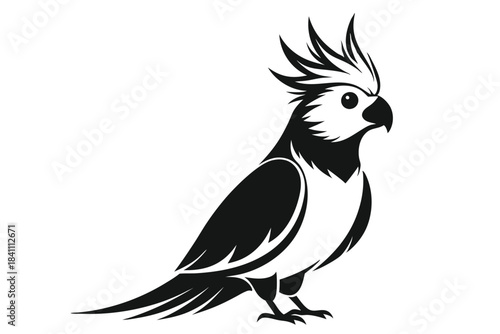cockatiel silhouette line art vector illustration with a white background