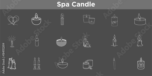 Hand-Drawn Spa Candle, Vector Line Art Symbols for Lighting, Burning, Religious Ceremony, and Romantic Dinner Sketch.