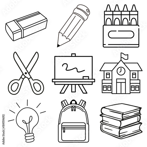 back to school icons - School Supplies Line Icon Set