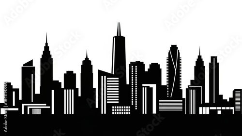 Black silhouette skyline of modern city buildings