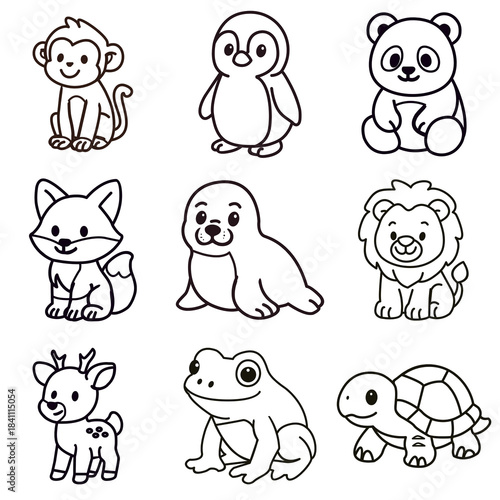 set of cartoon animals - Cute Animal Line Icon Set
