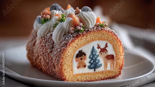 Festive Yule Log Cake Exquisite Christmas Dessert