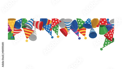 Party Hats Banner: A vibrant collection of party hats, adorned with playful patterns, creating a festive atmosphere for any celebration.