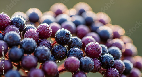 Wallpaper Mural Close-up of Ripe Elderberries Covered in Frost. Torontodigital.ca