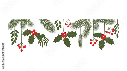 Holiday Festive Garlands: Capturing the festive spirit of the season, a garland featuring evergreen sprigs, holly leaves, and vibrant red berries create a touch of warmth and cheer.