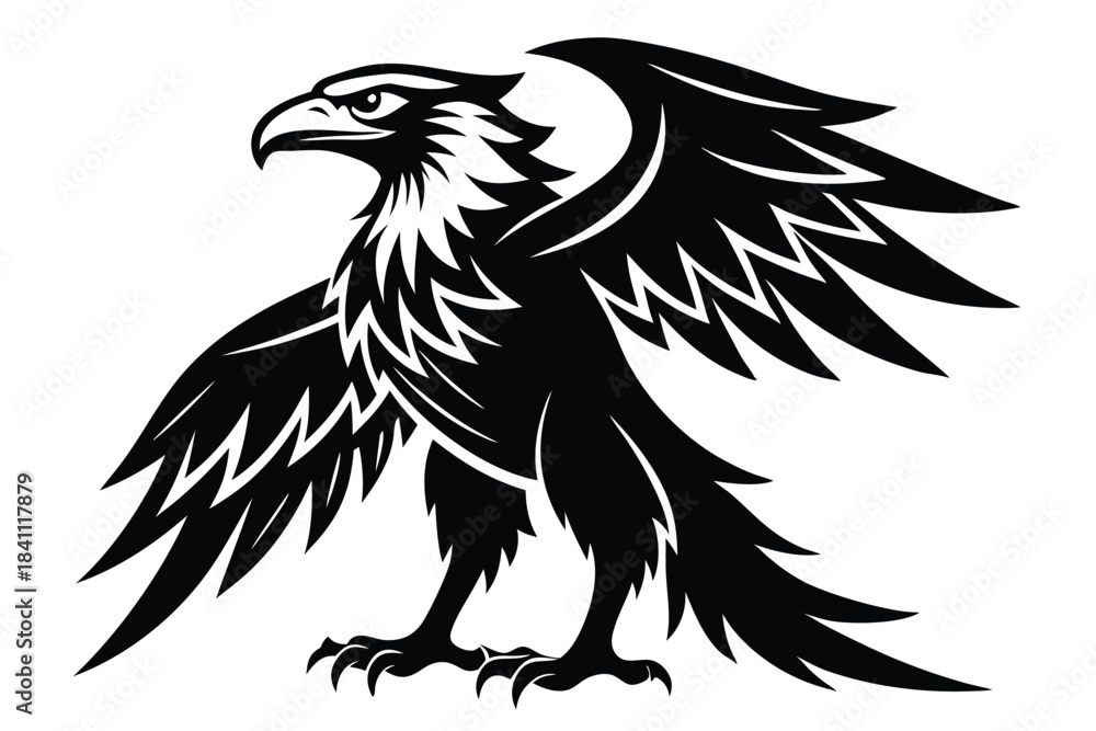 Obraz premium eagle silhouette line art vector illustration with a white background