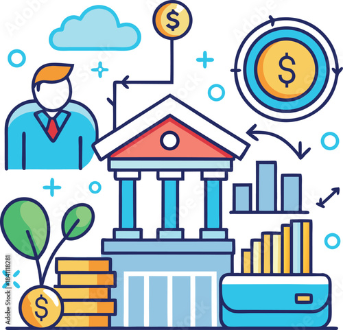 Banking Finance Illustration – Money Growth, Investment, Savings, Financial Management
