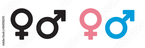 Male and Female Gender Symbols Isolated on White Background – Simple Icon Set for Identity, Biology, Equality, and Medical Design Uses