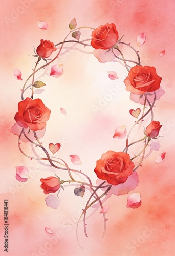 Romantic Watercolor Rose Wreath