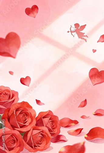 Romantic Watercolor Roses and Cupid Background