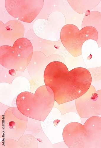 Romantic Pink Hearts and Rose Petals Background