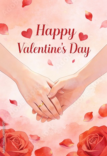 Happy Valentine's Day Couple Holding Hands with Ring