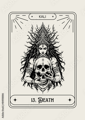 Kali Goddess holding skull tarot card vector illustration