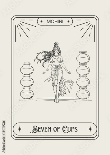 Mohini goddess Seven of Cups tarot card vector illustration