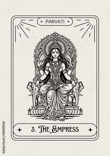 Parvati Hindu Goddess as The Empress tarot card vector