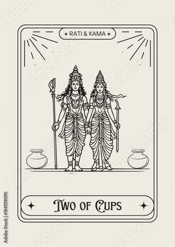 Rati and Kama Two of Cups Tarot card vector illustration