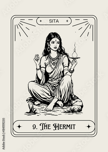 Sita Hindu goddess tarot card vector illustration