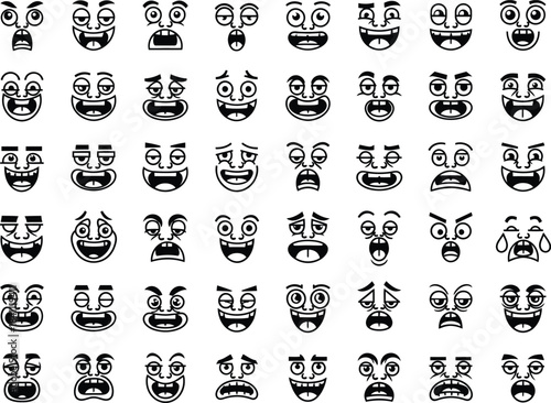 Collection of hand drawn tribal masks in black and white featuring a variety of unique and expressive designs perfect for cultural or artistic projects
