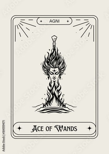 Ace of Wands tarot card Agni god illustration