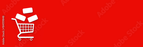 Shopping Cart with Items on Red Background
