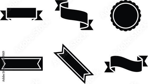 Set of various black ribbon banners and seals, perfect for graphic design and branding elements
