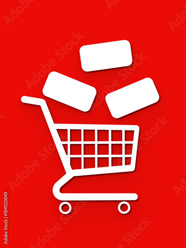 Shopping Cart with Items on Red Background